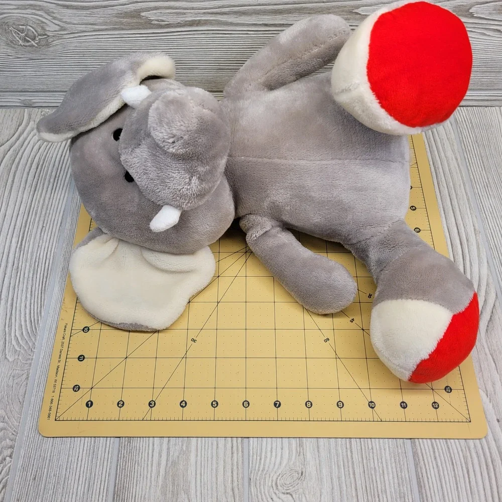Animal Adventure Stuffed Elephant Plush Zoo Nursery Toy Gray White Red Feet 2017